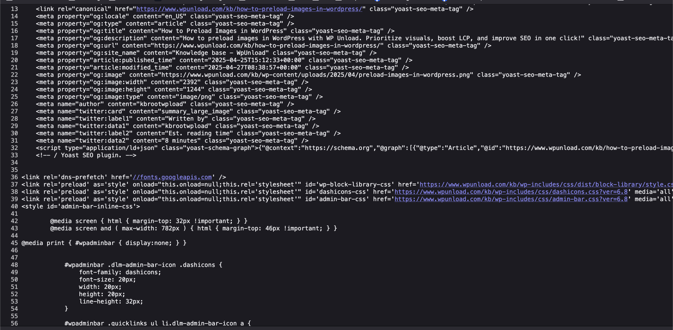 PageSpeed Insights screenshot showing improved FCP after preloading CSS in WordPress