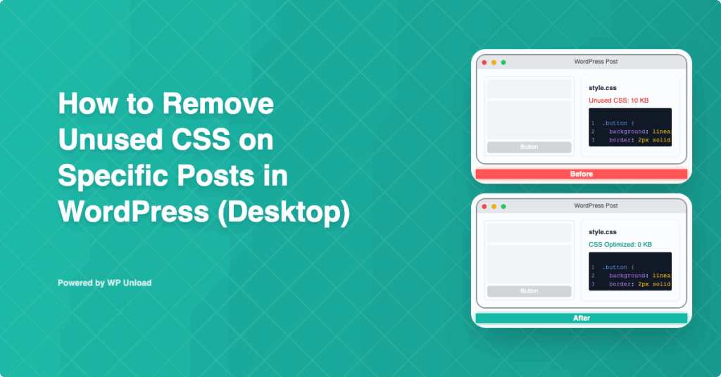WP Unload dashboard for removing unused CSS for specific posts on WordPress, optimizing performance