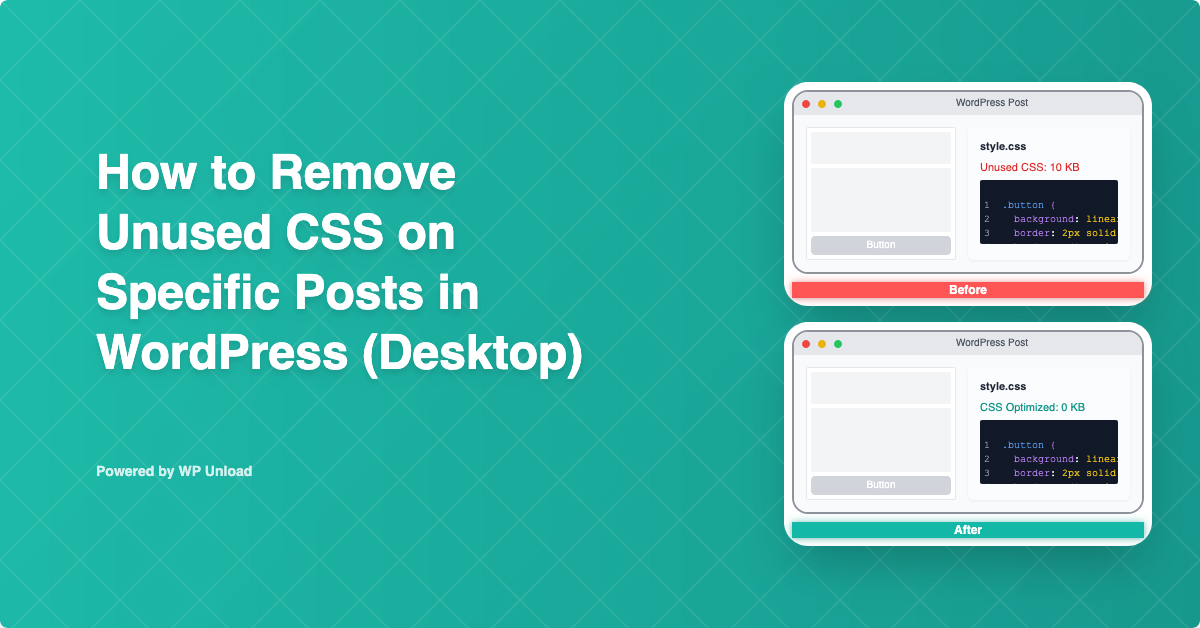 WP Unload dashboard for removing unused CSS for specific posts on WordPress, optimizing performance
