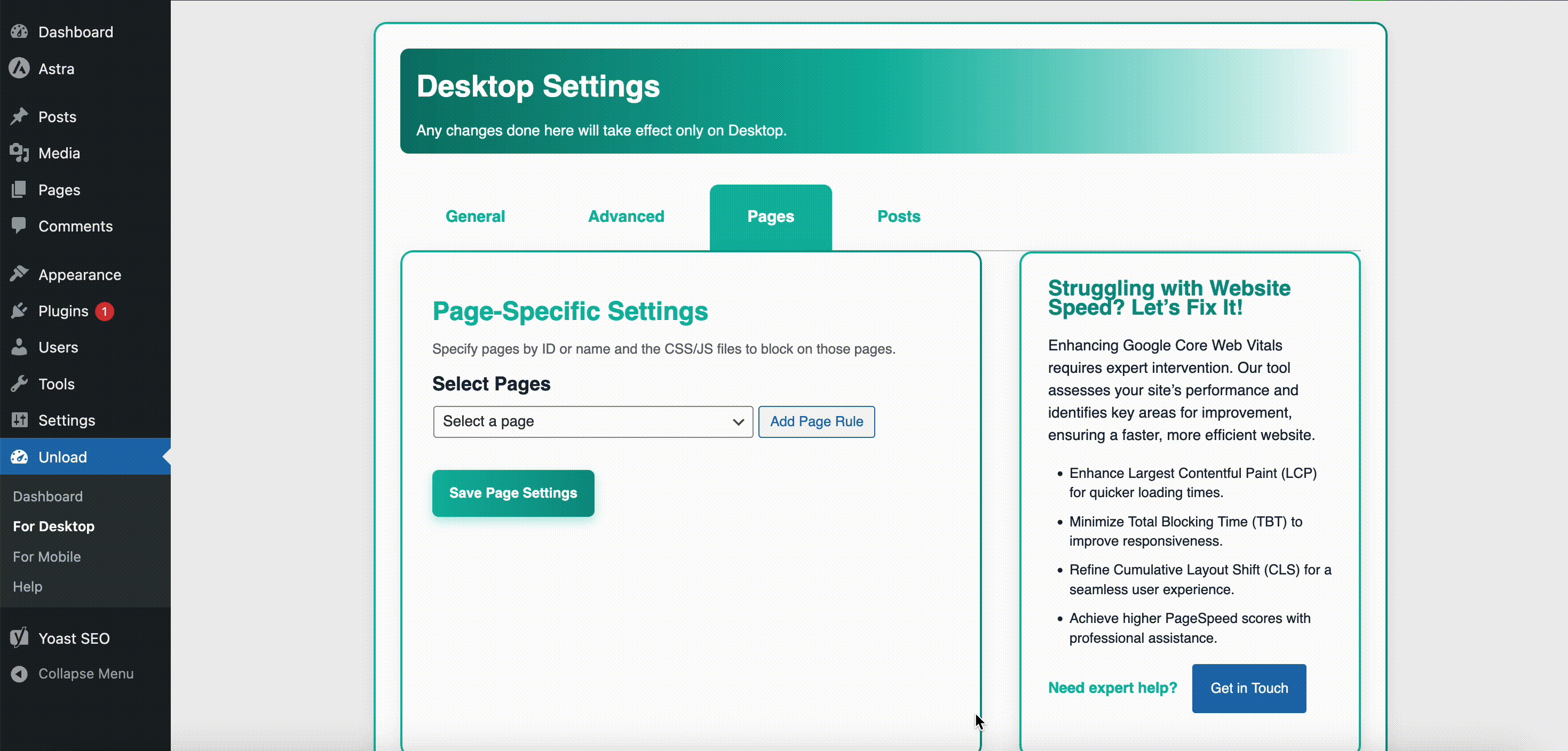 WP Unload Posts Tab for removing unused CSS on mobile WordPress posts