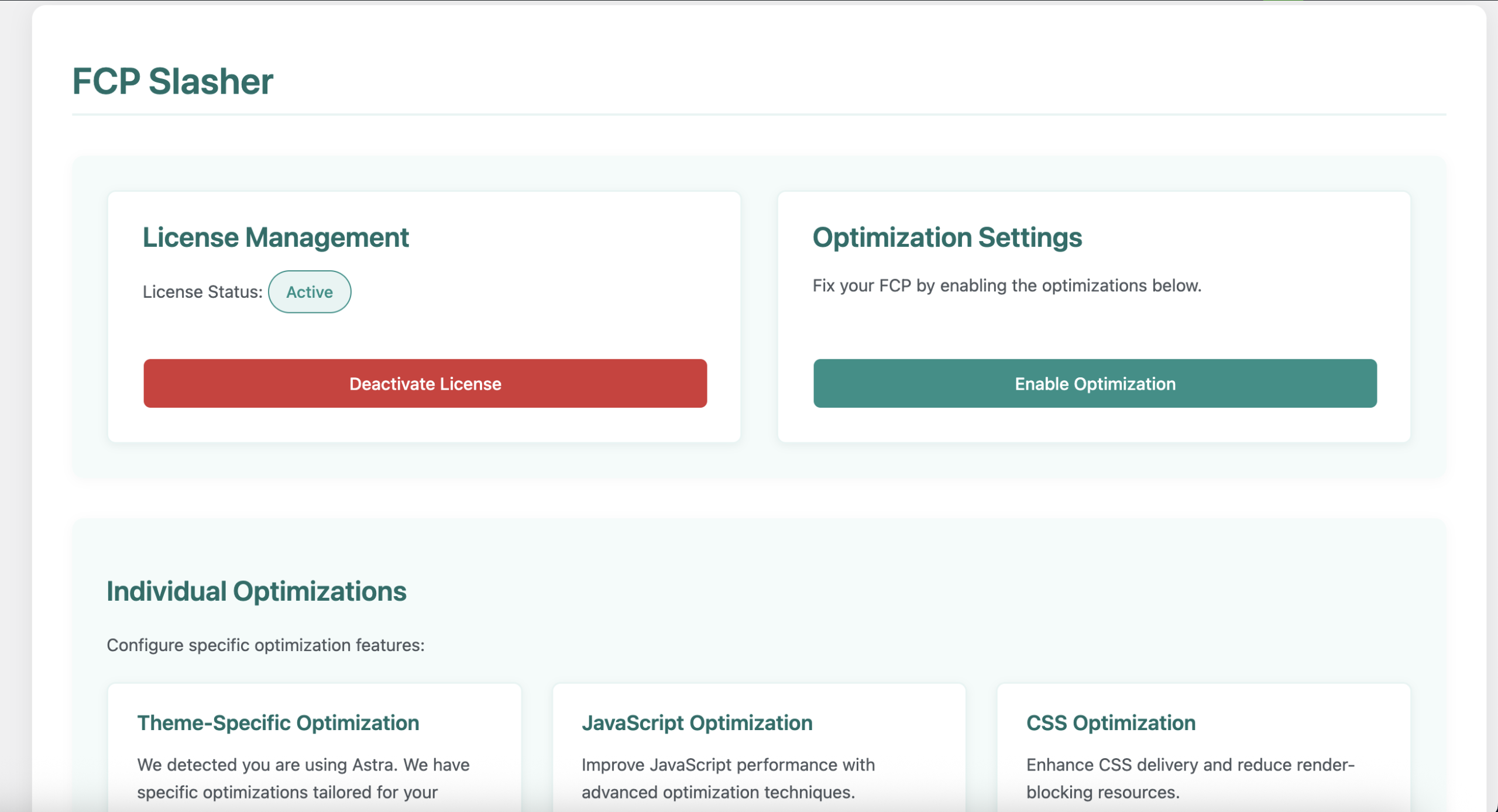 FCP Slasher dashboard showing performance metrics