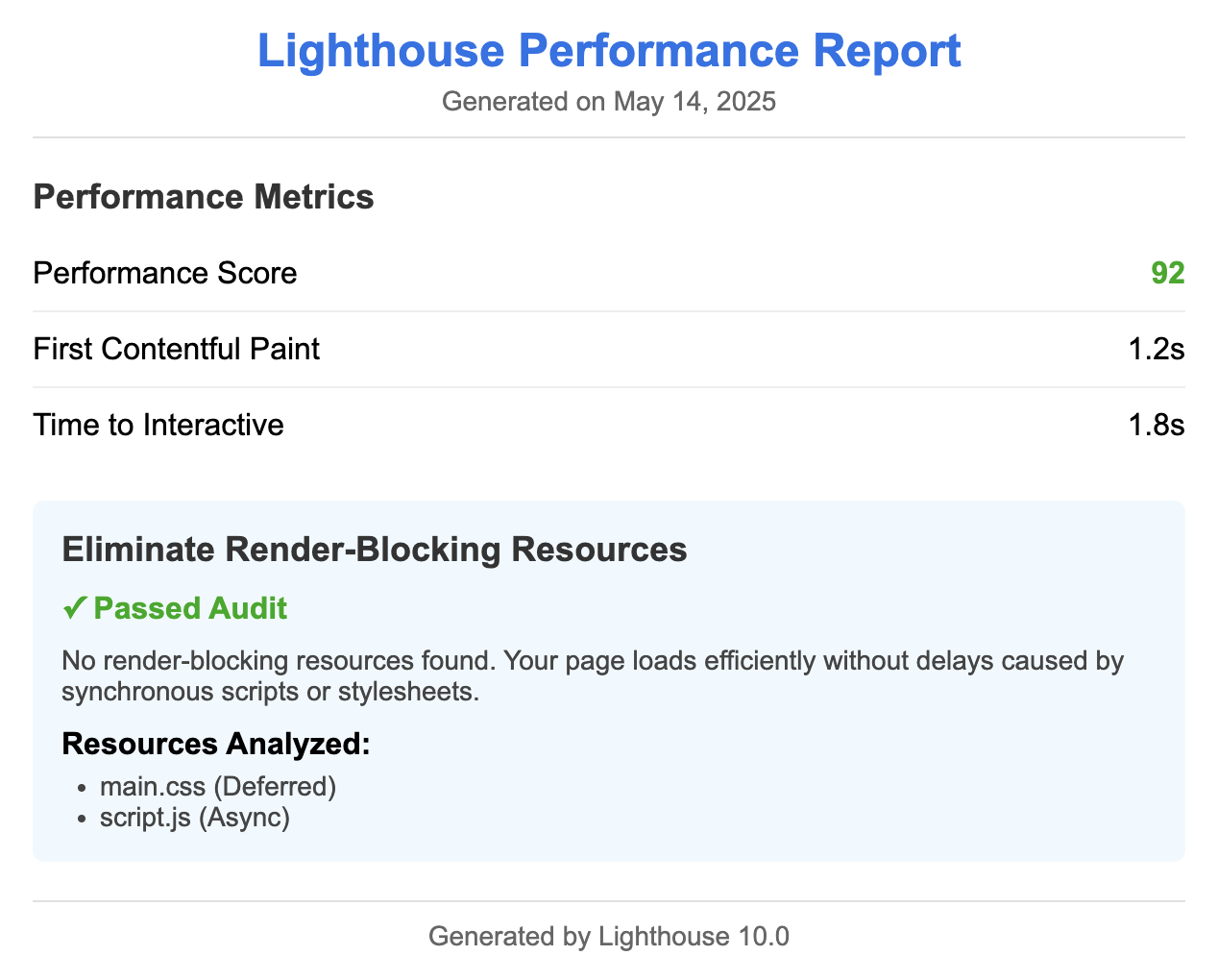 Lighthouse report displaying First Contentful Paint metric for optimizing WordPress site speed
